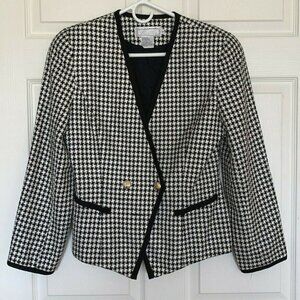 Simon Chang Blazer Women's Size 6 Vintage Designer Black White Hounds Tooth